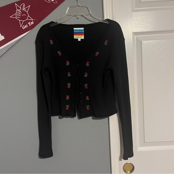 UNIF stem rose long sleeve crop cardigan sweater size small - Picture 2 of 3